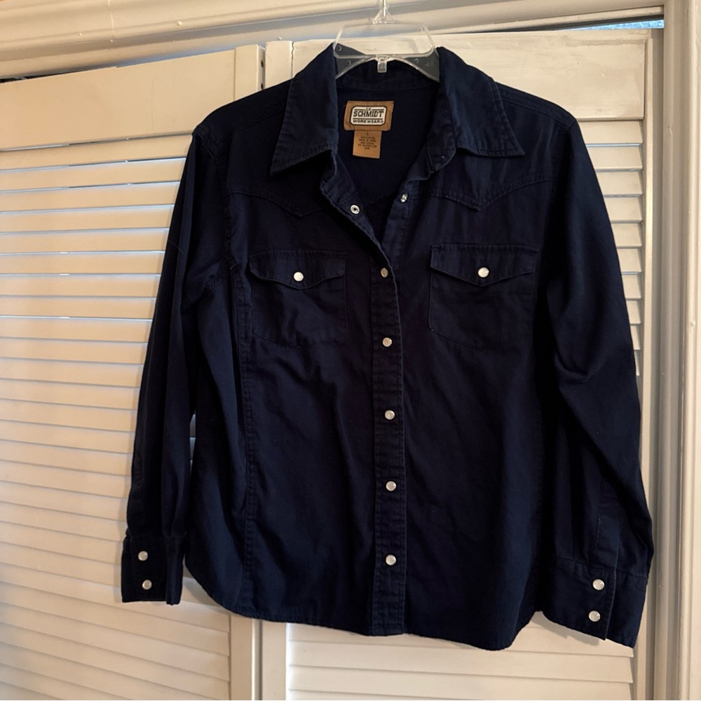 Women's Navy Button Down Shirt - Picture 14 of 16